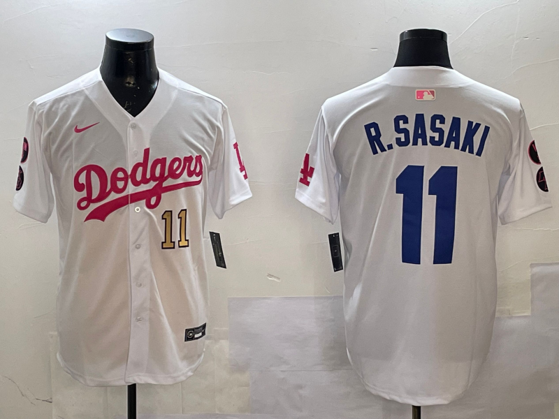 Men Los Angeles Dodgers #11 R Sasaki white 2025 MLB nike jersey style 2